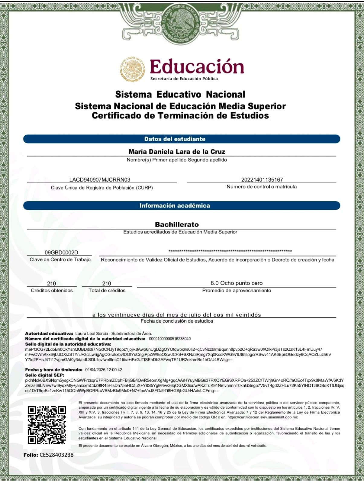 Certificado oficial SEP — IVS Instituto Virtual Superior